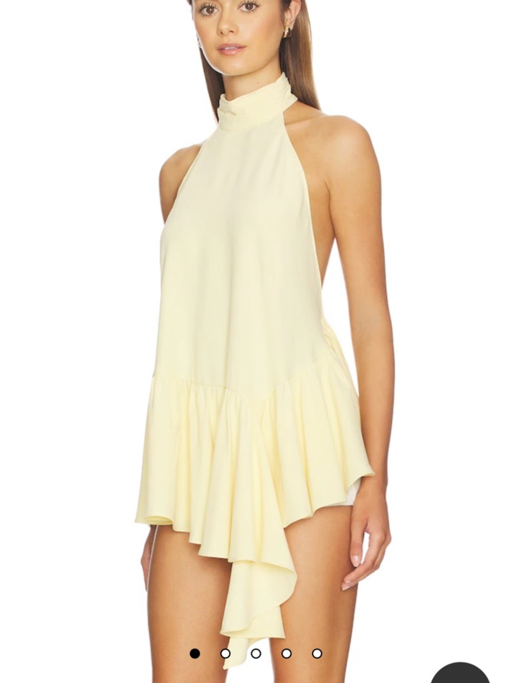 Lovers + Friends Pale Yellow Halter Ruffle Mini Dress